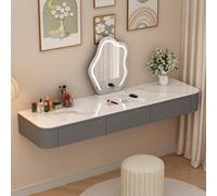 Floating Solid Wood Makeup Vanity with Drawers - Fully Assembled Wall-Mounted Dressing Table, Multifunctional Rounded Corner Desk for Bedroom, Gray with Sintered Stone Top, 120cm/47.2in