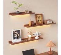Floating Solid Wood Shelf with LED Lighting 23" 35" 47" - Perfect for Displaying Photos & Books Ideal for Bars Living Rooms Hotels Restaurants & Hospitality Spaces.