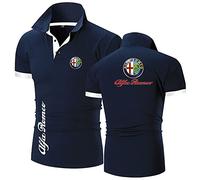 FLOATING T-shirt for Men, Classic Turn-down Collar Alfa Ro-meo Short Sleeve Sports Golf Tennis Color Contrast Top-Navy||M
