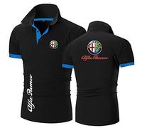 FLOATING T-shirt for Men, Classic Turn-down Collar Alfa Ro-meo Short Sleeve Sports Golf Tennis Color Contrast Top-Black||3XL