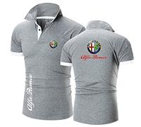 FLOATING T-shirt for Men, Classic Turn-down Collar Alfa Ro-meo Short Sleeve Sports Golf Tennis Color Contrast Top-Grey||M