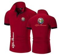 FLOATING T-shirt for Men, Classic Turn-down Collar Alfa Ro-meo Short Sleeve Sports Golf Tennis Color Contrast Top-Red||2XL