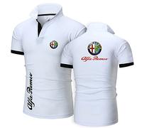 FLOATING T-shirt for Men, Classic Turn-down Collar Alfa Ro-meo Short Sleeve Sports Golf Tennis Color Contrast Top-White||XL