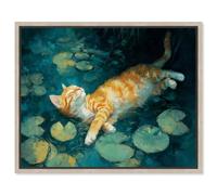 Floating Tabby Framed Canvas Print Fun Cat Wall Art by Art Remedy, Natural Oak Frame, 30 x 24