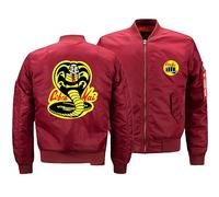 FLOATING Thicken Men's Bomber Jacket Co.bra Kai, Lined Warm Zipper Jacket with Pockets, Windproof Warm Cargo Coats for Unisex Teens-Red||L