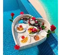 Floating Tray For Pool Heart Shape Rattan Woven Serving Tray Table And Bar Floating Breakfast Tray With Handles,Swimming Pool Floats For Adults,Serving Drinks Brunch Food