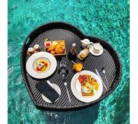 Floating Tray For Pool, Heart-Shaped Rattan Table, Water-Resistant Breakfast Tray, Ideal For Parties And Weddings