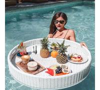 Floating Tray for Pool, Waterproof Rattan Tray Table for Swimming, Ideal for Breakfast, Food and Drinks on Water