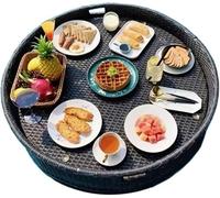 Floating Tray for Pool, Woven Rattan Drink Holder & Food Plate, Perfect for Breakfast, Lunch, Cocktails, Outdoor Dining, Lightweight, Easy to Clean