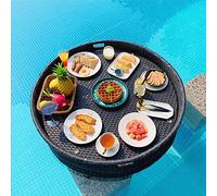 Floating Tray Round Rattan Woven Serving Tray Luxury Floating Serving Tray Table And Bar Swimming Pool Floats With Handles For Pool Serving Drinks,Food On The Water