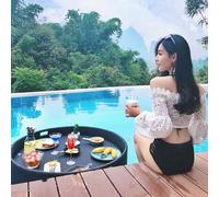 floating trays, For Sandbars, Spas, Bath, and Parties | Floating Tray for Pool Serving Drinks, Brunch, Food on The Water,Almondcolor(Black,Φ23.6*H7.8in)