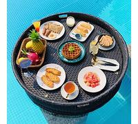 floating trays, Round Rattan Woven Floating Tray for Pool, Floating Pool Bar, Deluxe Water Surface Floating Drink Holder(Black,80cm/31in)