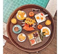 floating trays, Round Rattan Woven Floating Tray for Pool, Floating Pool Bar, Deluxe Water Surface Floating Drink Holder(Brown,60cm/24in)