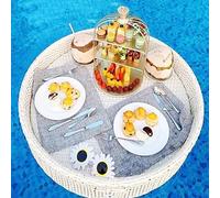 floating trays, Round Rattan Woven Floating Tray for Pool, Floating Pool Bar, Deluxe Water Surface Floating Drink Holder(Bianco,80cm/31in)