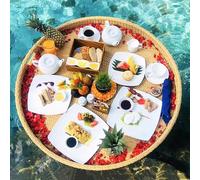 floating trays, Round Rattan Woven Floating Tray for Pool, Floating Pool Bar, Deluxe Water Surface Floating Drink Holder(Yellow,60cm/24in)