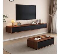 Floating TV Cabinet Wall Mounted Media Console with Drawers & Doors, Space-Saving Entertainment Center TV Shelf for Home Theater, Living Room, Bedroom(Walnut+Black,240CM)