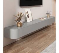 Floating TV Cabinet with Storage, Wall-Mounted Shelves, Drop-Down Doors, Modern Gray Entertainment Center, 140x24x20CM, Stylish Space-Saving Solution for Living Room.