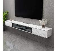 Floating Tv Shelf Stand Cabinet Unit Media Wall Mounted Long Tv Media Units Console With Storage Doors,White Floating TV Stand - Wall-Mounted Media Console with Rock Board Pattern - Modern W