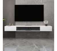 Floating Tv Shelf Stand Cabinet Unit Media Wall Mounted Long Tv Media Units Console With Storage Doors,Wall-Mounted Floating TV Stand - Modern Wood Media Console with Rock Board Pattern for