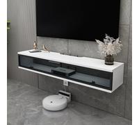 Floating Tv Shelf Stand Cabinet Unit Media Wall Mounted Long Tv Media Units Console With Storage Doors,Wall-Mounted Floating TV Stand - Wood Media Console with Rock Board Design - Stylish Ha