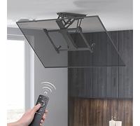 Floating TV Shelf Stand for Living Room - Wall Mounted Media Console with Motorized Ceiling Mount, Electric Telescopic Lift for Hidden Drop Down