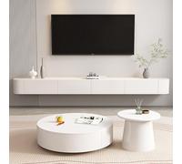 Floating TV Stand In Solid Wood, Wall Mounted TV Cabinet Floating Shelves Modern Entertainment Media Console Center Large Storage TV Bench with Door(White,120cm)