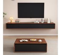 Floating TV Stand, Wall Mounted Entertainment Center with 2 Flip-Down Doors & 2 Drawers, Modern Media Console Cabinet with Storage for Living Room or Bedroom(Walnut+Black,200cm)