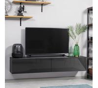 Floating TV Unit 70 Inch Wall Mounted Media Cabinet High Gloss Black Grey