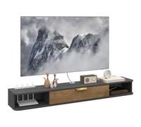 Floating TV Unit Charcoal Grey MDF 140x24x16cm Wall-Mounted Media Console Plus.
