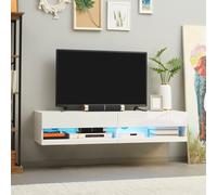Floating TV Unit Stand Wall Mount TV Cabinet with Storage LED Lights HOMCOM White One Size