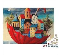 Floating Umbrella Town 1000-Piece Red Boat House Recycled Cardboard Jigsaw Puzzle Fun Present Home Activity Adult Jigsaws Challenge Gift Women Men Anniversary 70x50cm/1000pcs