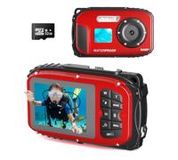 Floating Underwater Camera for Kids, Digital Camera with 32GB SD Card | IP68 Waterproof 64MP 4K Portable Snorkeling Camera for Pool Beach, Lightweight Rechargeable Floating Action Camera, Red