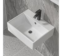 Floating Vessel Sink For Bathroom - Fulorni 20"x17" Bathroom Vessel Sink Rectangular Wall Mounted White Ceramic Porcelain Vanity Sink Bowl Basin