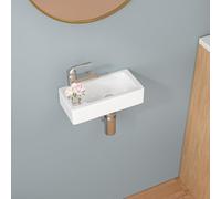Floating Vessel Sink - Sarlai Wall Hang Small Bathroom Sink Modern Rectangle Floating White Porcelain Ceramic Garden Wash Hand Sinks, Left Hand 370x185x89mm(WxDxH)