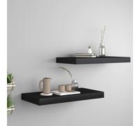 Floating Wall Shelf 2pcs Black 50x23x3.8cm Honeycomb MDF Metal Frame Invisible.