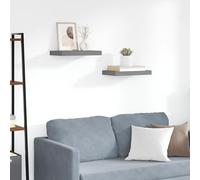 Floating Wall Shelf 2pcs High Gloss Grey 40x23x3.8cm Honeycomb MDF Metal x2 Slim