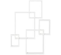 Floating Wall Shelf Cubes White Fir Wood 89.5H x65L x10.2Wcm Interlocking Set x5