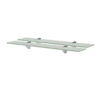 Floating Wall Shelf Frosted 60x10cm Tempered Glass 8mm Zinc Clip Brackets Set2pc