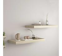 Floating Wall Shelf Oak-White Honeycomb MDF Metal 60x23.5x3.8cm 2pcs Slim