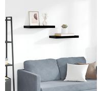 Floating Wall Shelf Set 2pc High Gloss Black 50x23x3.8cm Honeycomb MDF MetalWall