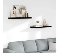 Floating Wall Shelf Set 2pc High Gloss Black 80x23.5x3.8cm MDF Metal WallMounted