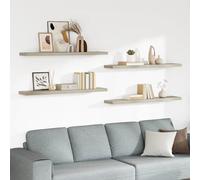 Floating Wall Shelf Set 4 Oak Honeycomb MDF Metal 120x23.5x3.8 cm Hidden Mounts