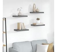 Floating Wall Shelf Set 4x High Gloss Grey 40x23x3.8cm MDF Metal Pack Invisible