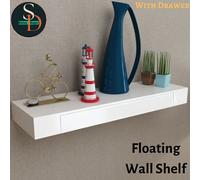 White MDF Floating Wall Display Shelf 1 Drawer Book/DVD Storage UK NEW