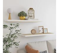 Floating Wall Shelves 2 pcs Oak and White 90x23.5x3.8 cm MDF Berkfield Home Brown One Size