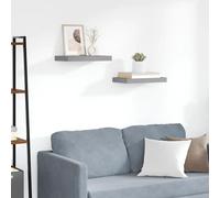 Floating Wall Shelves 2pc Grey 40x23x3.8cm Honeycomb MDF Metal Frames Invisible