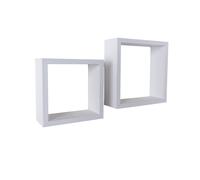 Floating Wall Shelves Set of 2 Matt White Wooden Cubes 20cm and 25cm