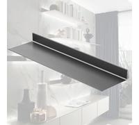 Floating Wall Shelves with Invisible Brackets & LED Strip Lights, Modern Protective Front Guard Bookshelf Decor for Bedroom, Bathroom, Living Room, Kitchen (Gray, 60x20x6cm)