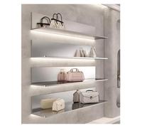 Floating Wall Shelves with LED Light, Stainless Steel Wall Shelf, Clothing Store Bag and Shelves for Accessories for Living Room Decoration (Silver Grey/4 Pieces,