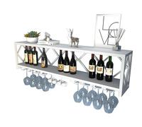 Floating Wall Wine Rack - Stylish Liquor Bottle Display Shelf with Glass Holder Wall-Mounted Bar Storage for Home Kitchen & Dining Room (White)